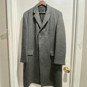 Men Chic Quiet Luxury Grandpa Minimalist Preppy Office Herringbone Wool Coat  L